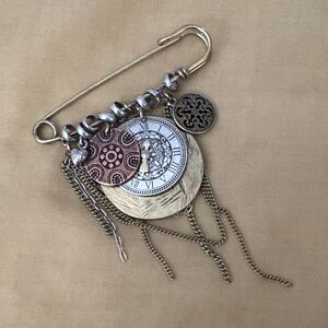 Bohm Silver and Gold Charm Brooch
